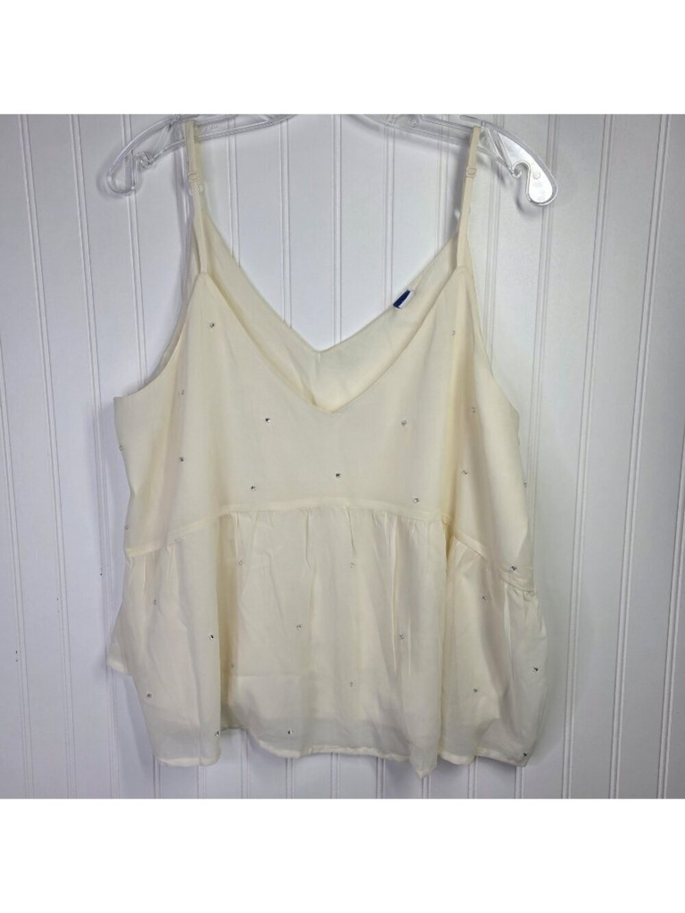 Old Navy Cami Tank Top Womens XL White Rhinestone Chiffon Babydoll Fairy